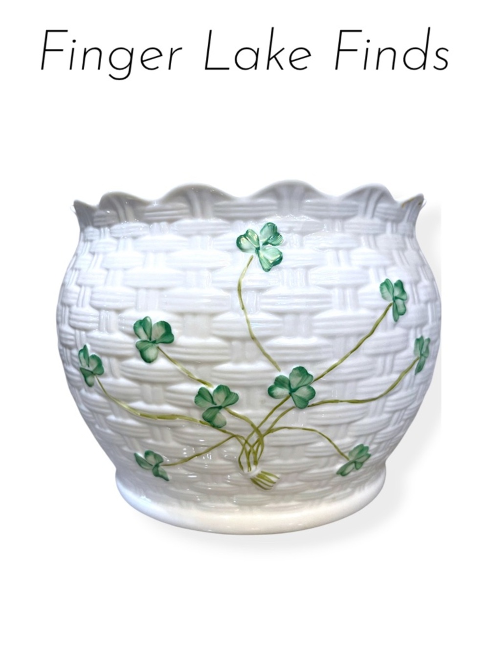 Belleek Kylemore Basketweave Shamrock Planter
